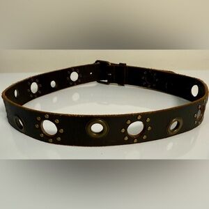 Vintage 90’s Y2K womens dark brown leather belt gold accents large